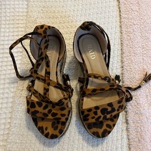 Women’s RAID ELVA Flatform Tie Up Sandals In Leopard Print size 7